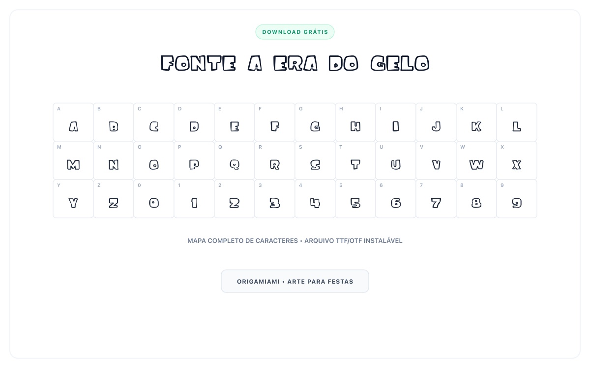 Fonte A Era do Gelo grátis para download - Mapa de caracteres e download grátis