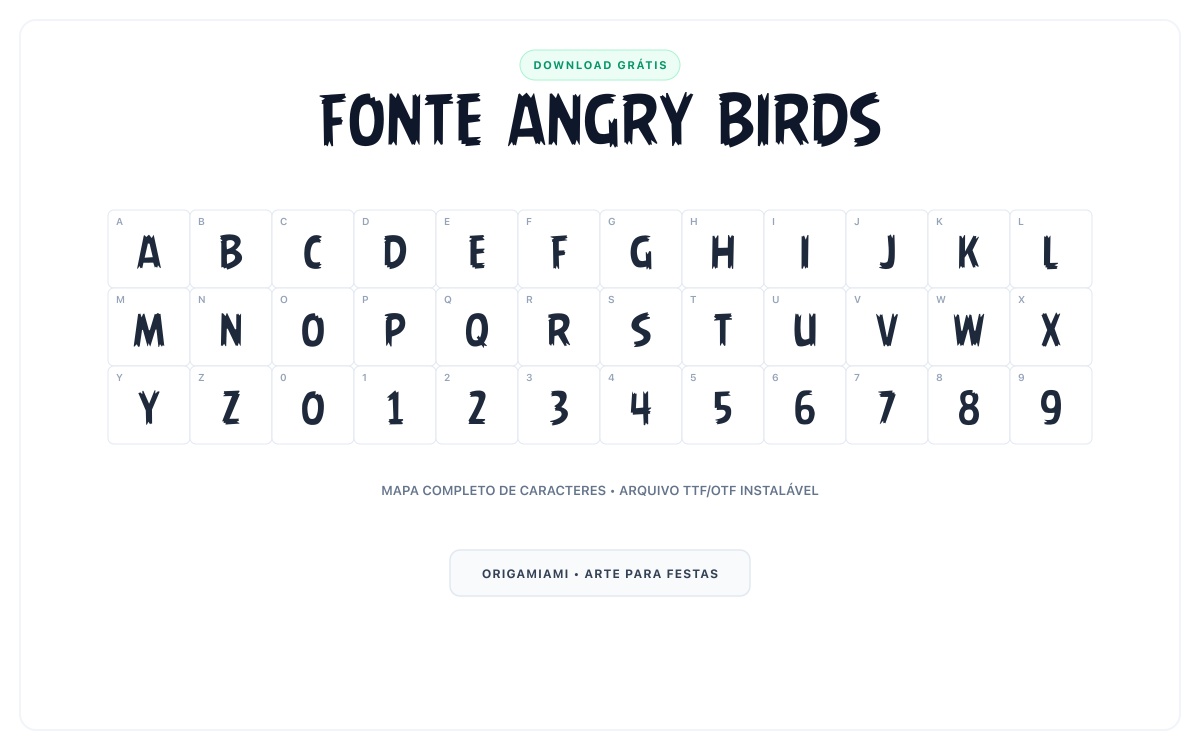 Fonte Angry Birds grátis para download - Mapa de caracteres e download grátis