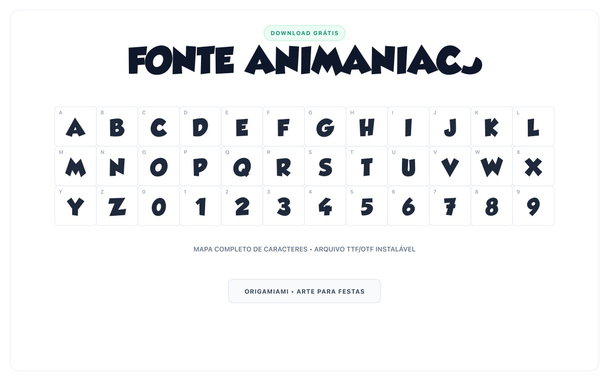 Fonte Animaniacs grátis para download - Mapa de caracteres e download grátis