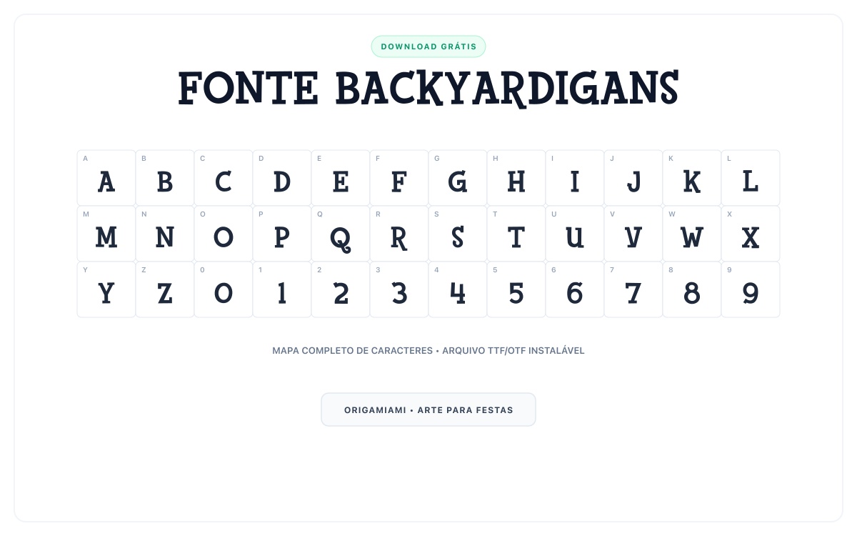Fonte Backyardigans grátis para download - Mapa de caracteres e download grátis