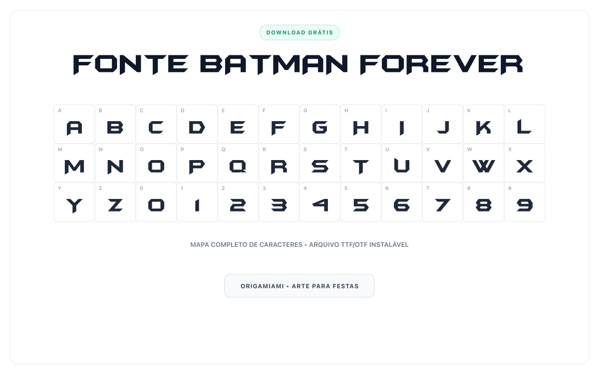 Fonte Batman Forever grátis para download - Mapa de caracteres e download grátis
