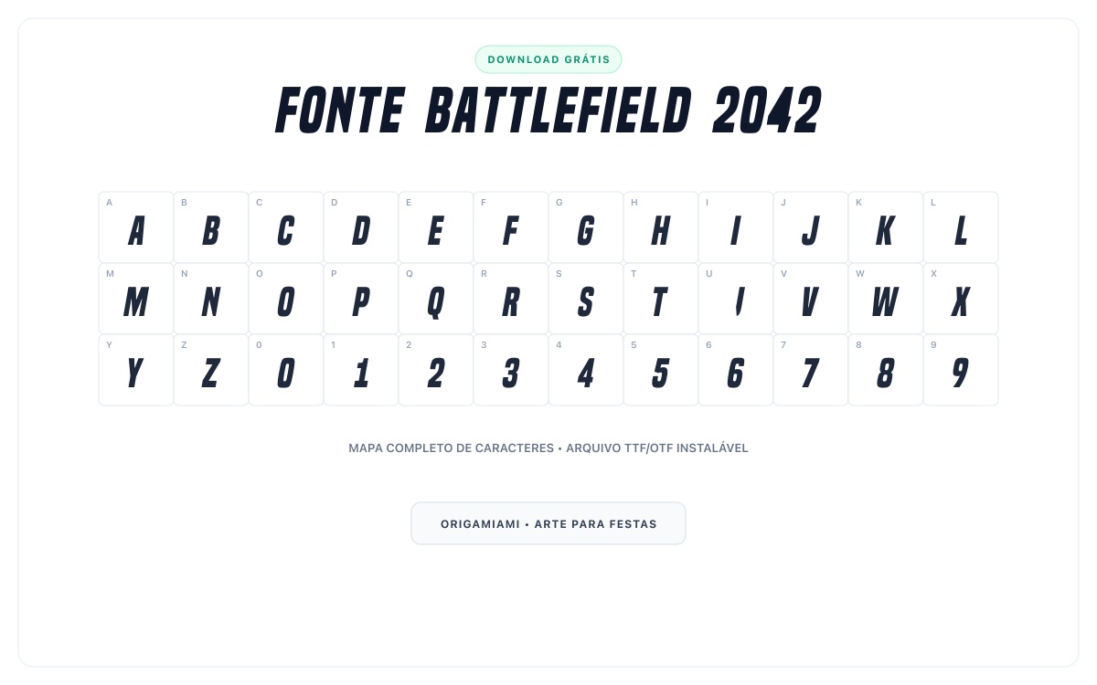 Fonte BattleField 2042 grátis para download - Mapa de caracteres e download grátis