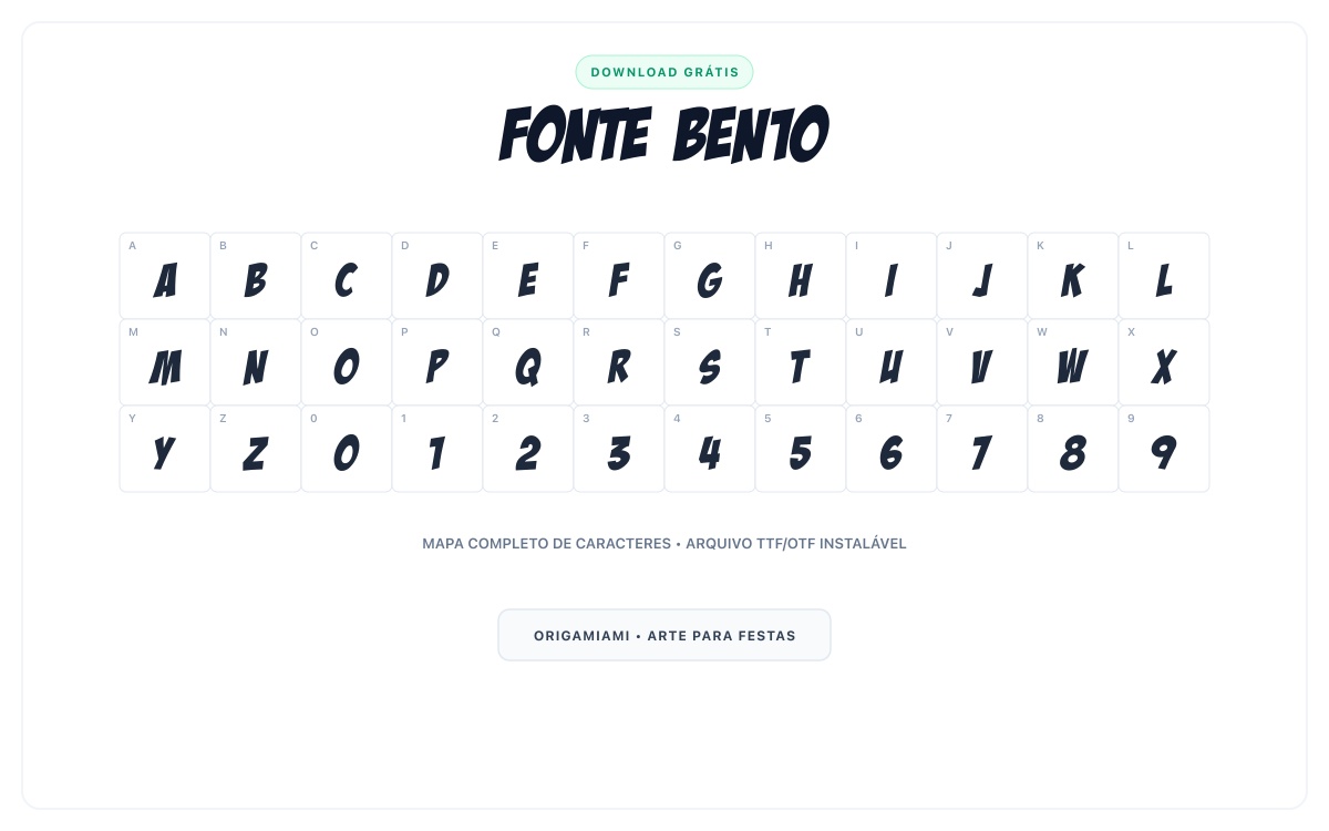 Fonte Ben10 grátis para download - Mapa de caracteres e download grátis