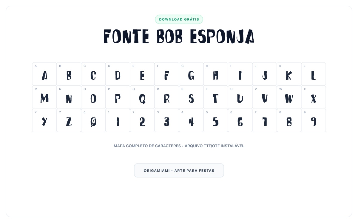 Fonte Bob Esponja grátis para download - Mapa de caracteres e download grátis