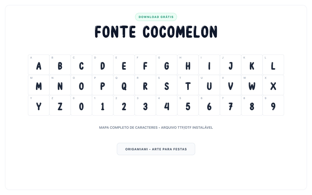 Fonte Cocomelon grátis para download - Mapa de caracteres e download grátis