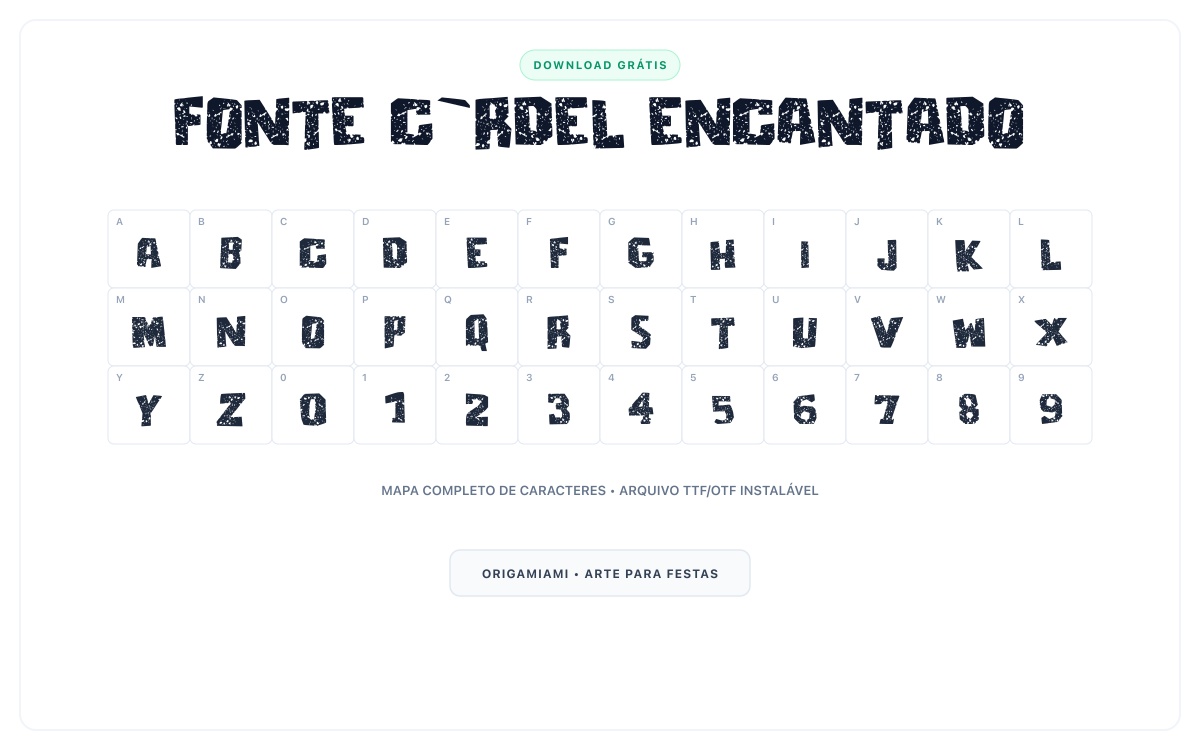 Fonte Cordel Encantado grátis para download - Mapa de caracteres e download grátis