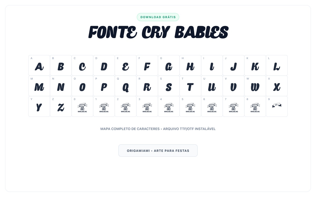Fonte Cry Babies grátis para download - Mapa de caracteres e download grátis