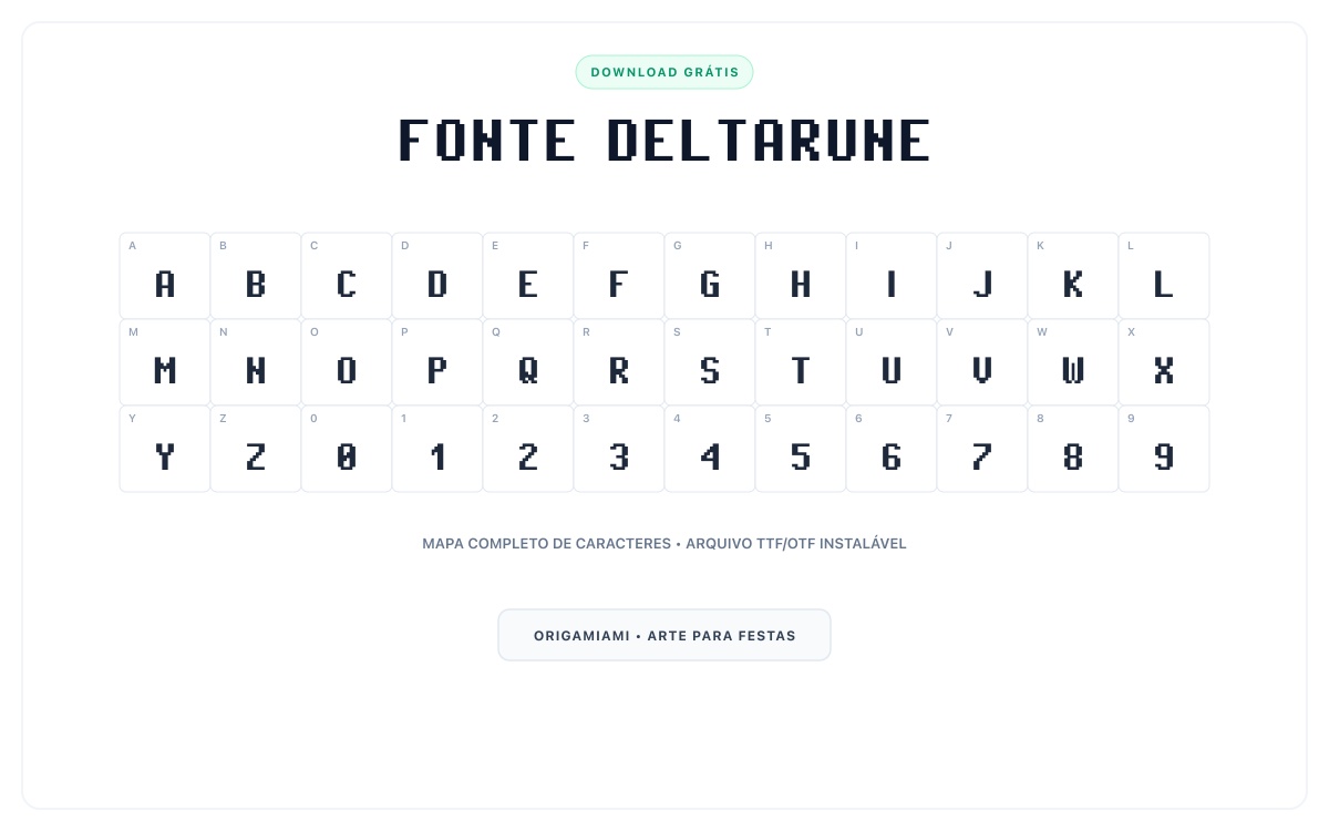 Fonte Deltarune grátis para download - Mapa de caracteres e download grátis