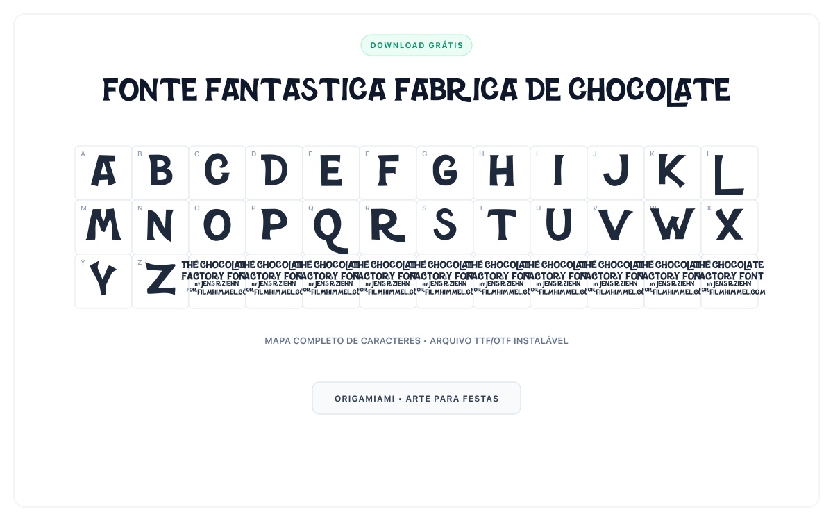 Fonte Fantástica Fábrica de Chocolate grátis para download - Mapa de caracteres e download grátis