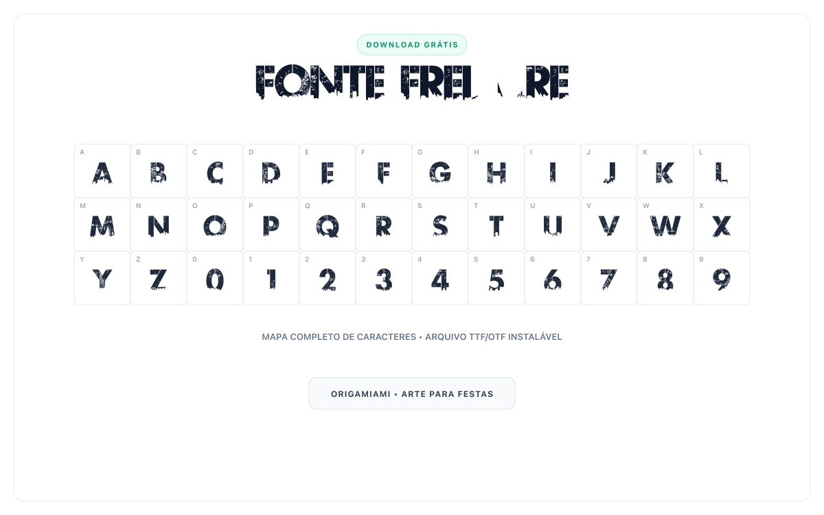 Fonte Free Fire grátis para download - Mapa de caracteres e download grátis