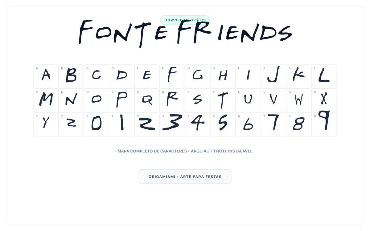 Fonte Friends grátis para download - Mapa de caracteres e download grátis