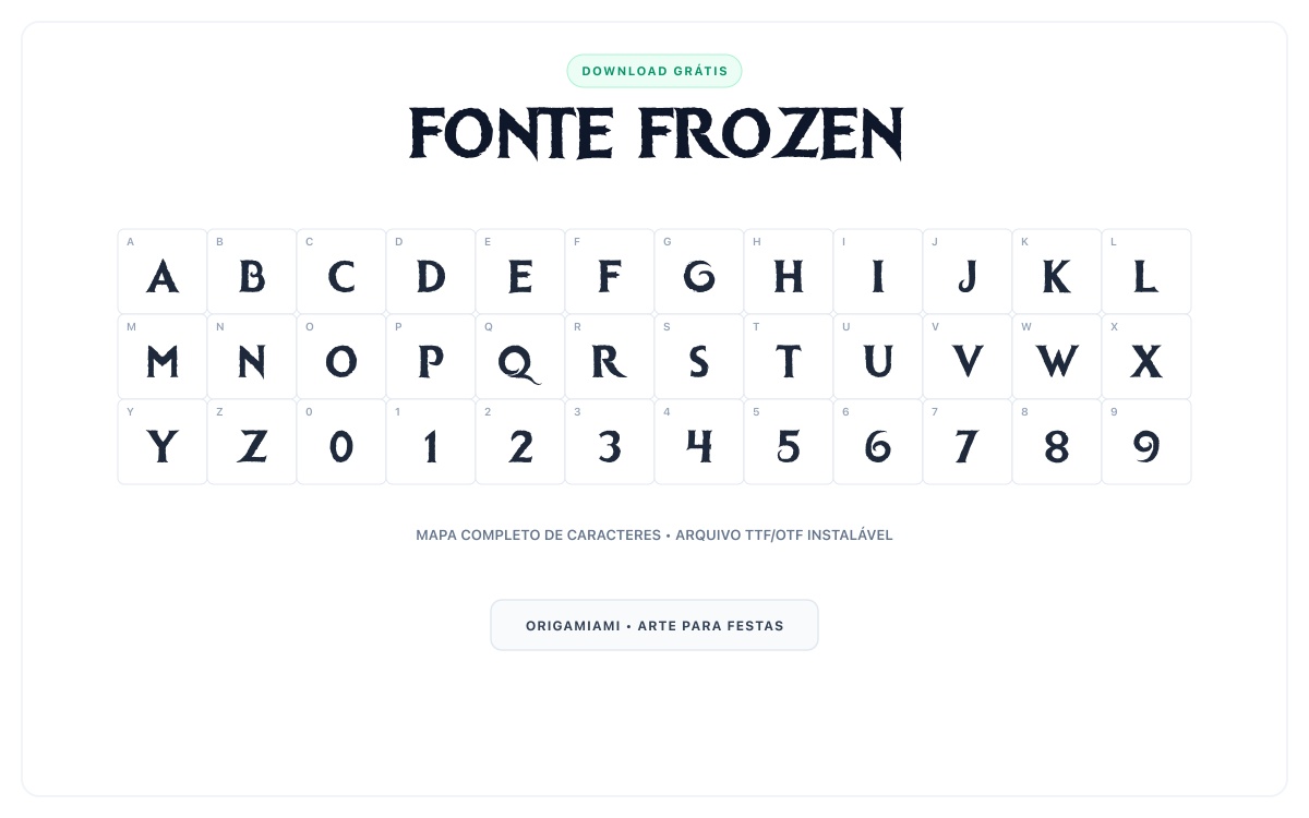 Fonte Frozen grátis para download - Mapa de caracteres e download grátis