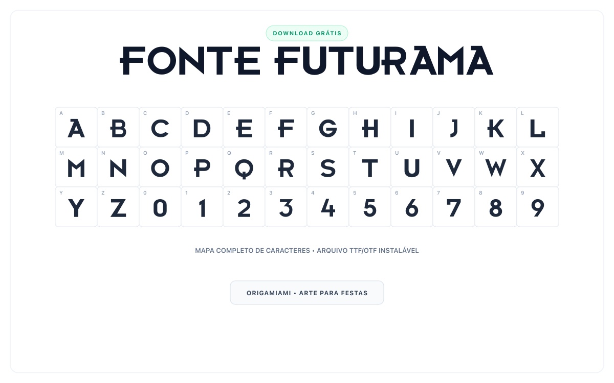Fonte Futurama grátis para download - Mapa de caracteres e download grátis