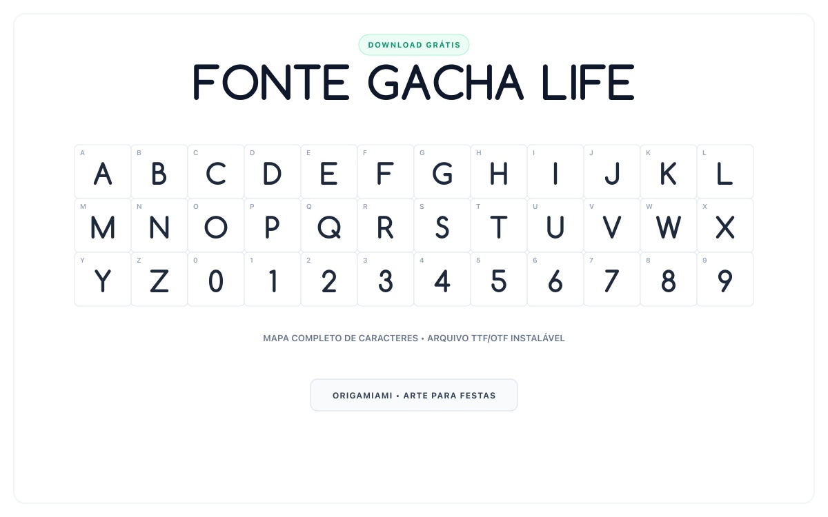 Fonte Gacha Life grátis para download - Mapa de caracteres e download grátis
