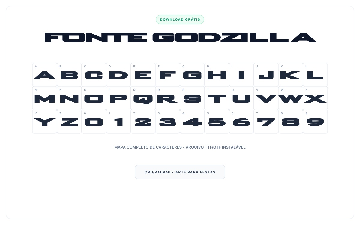 Fonte Godzilla grátis para download - Mapa de caracteres e download grátis