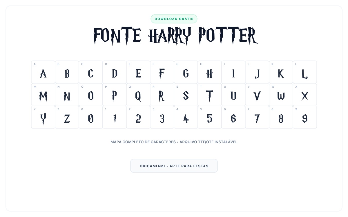 Fonte Harry Potter grátis para download - Mapa de caracteres e download grátis