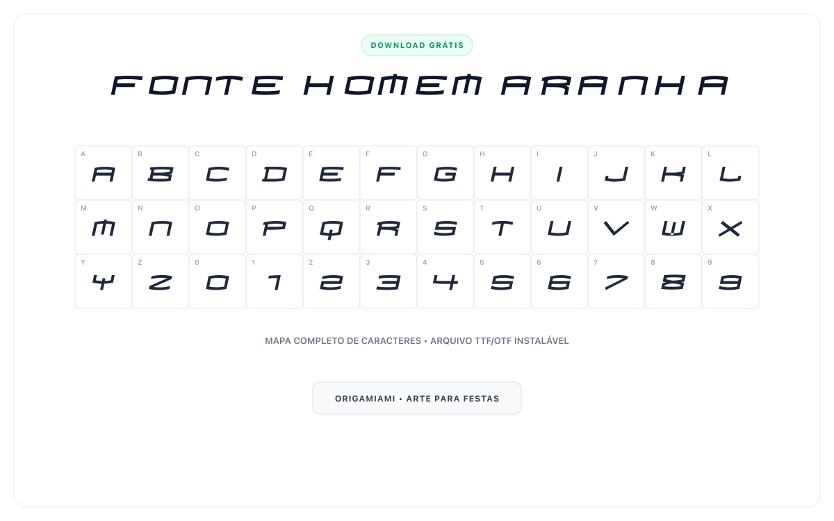 Fonte Homem Aranha grátis para download - Mapa de caracteres e download grátis