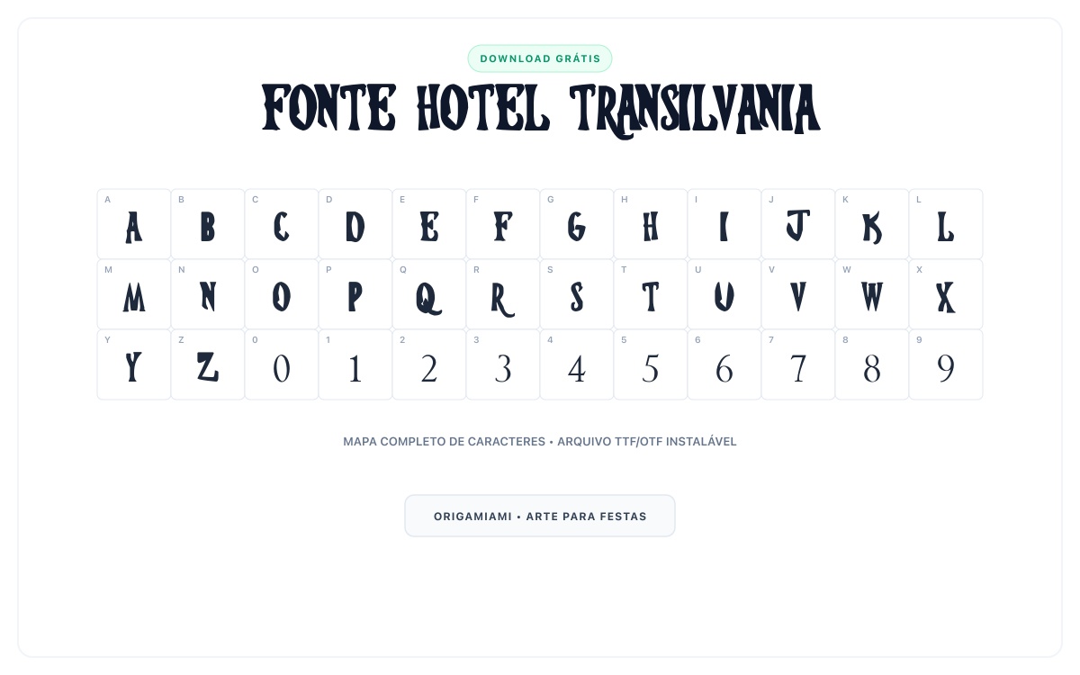 Fonte Hotel Transilvania grátis para download - Mapa de caracteres e download grátis