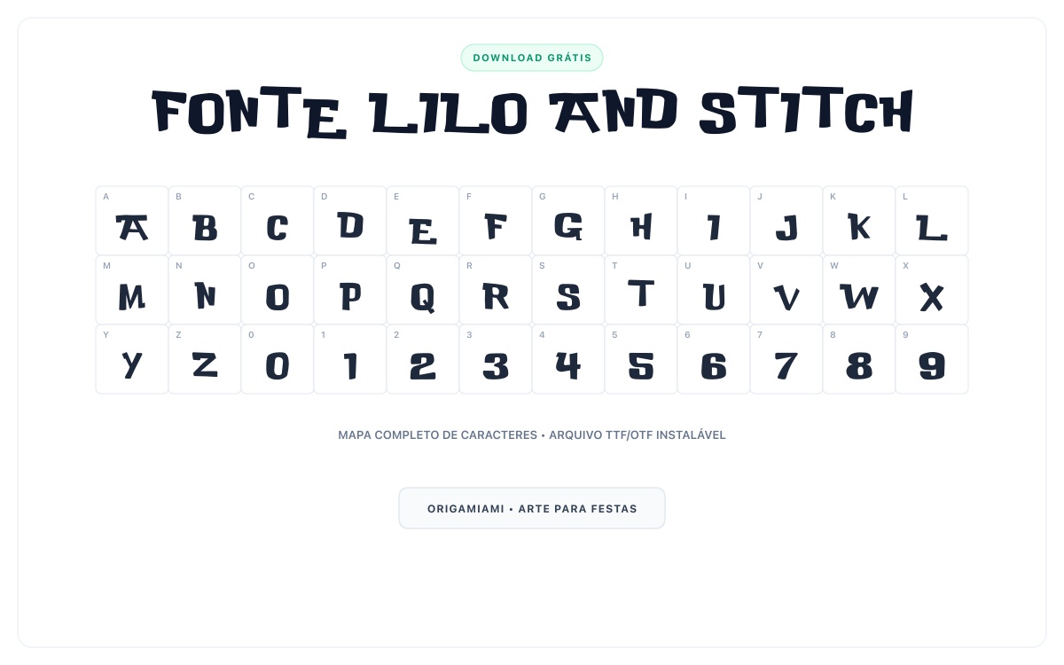 Fonte Lilo and Stitch grátis para download - Mapa de caracteres e download grátis