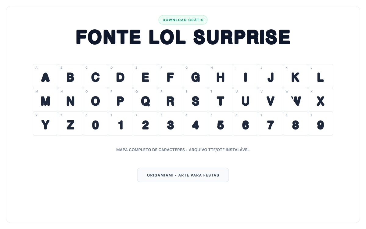 Fonte LOL Surprise grátis para download - Mapa de caracteres e download grátis