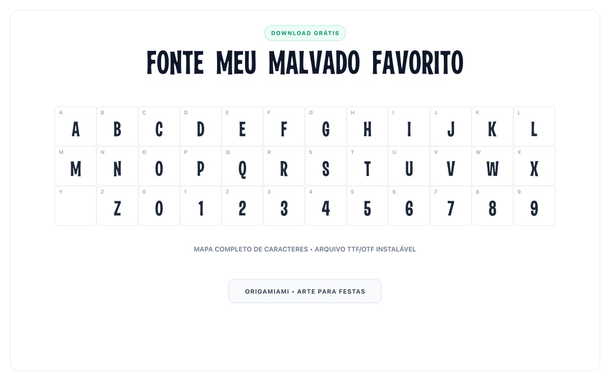 Fonte Meu Malvado Favorito grátis para download - Mapa de caracteres e download grátis