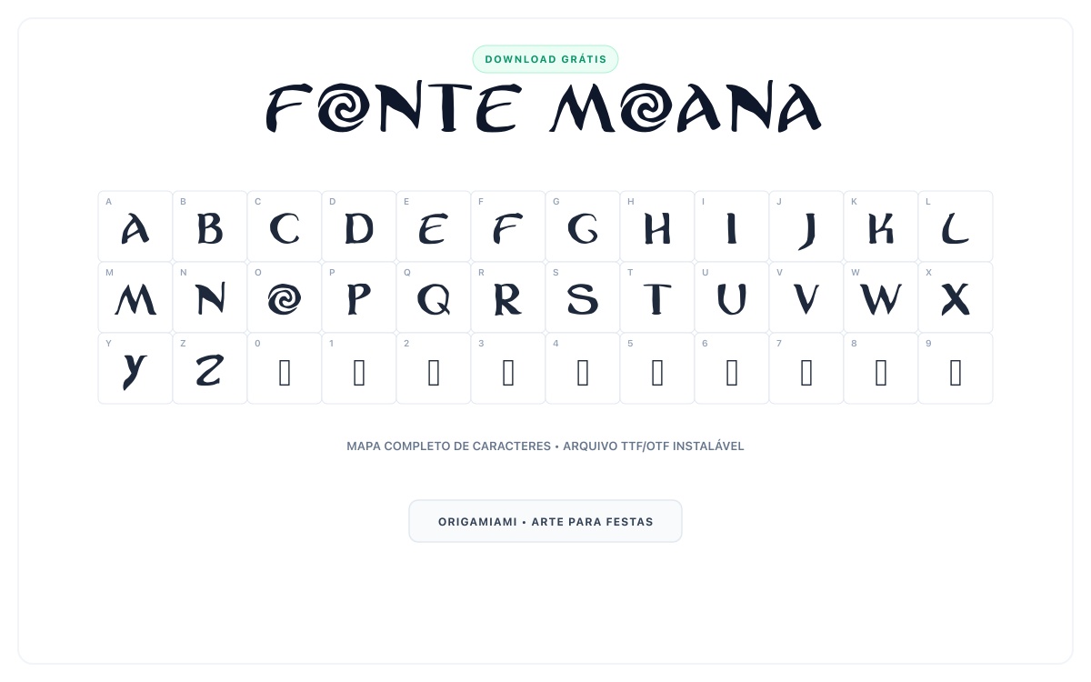 Fonte Moana grátis para download - Mapa de caracteres e download grátis