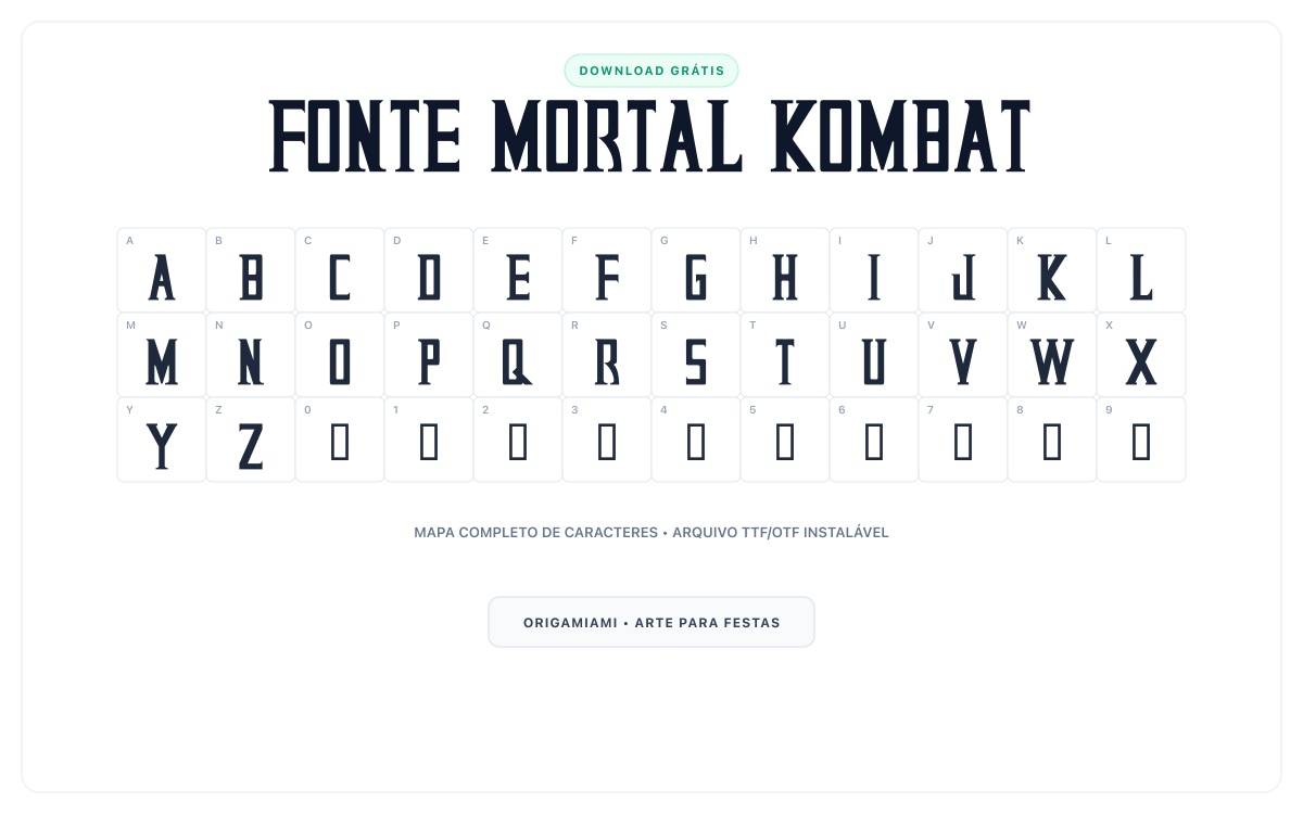 Fonte Mortal Kombat grátis para download - Mapa de caracteres e download grátis