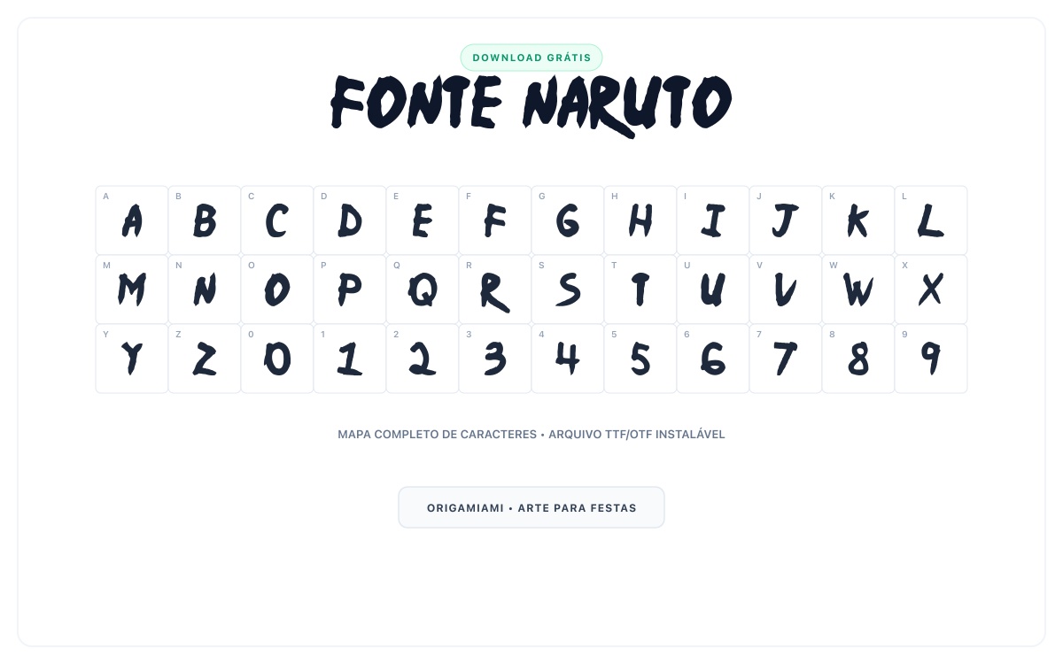 Fonte Naruto grátis para download - Mapa de caracteres e download grátis