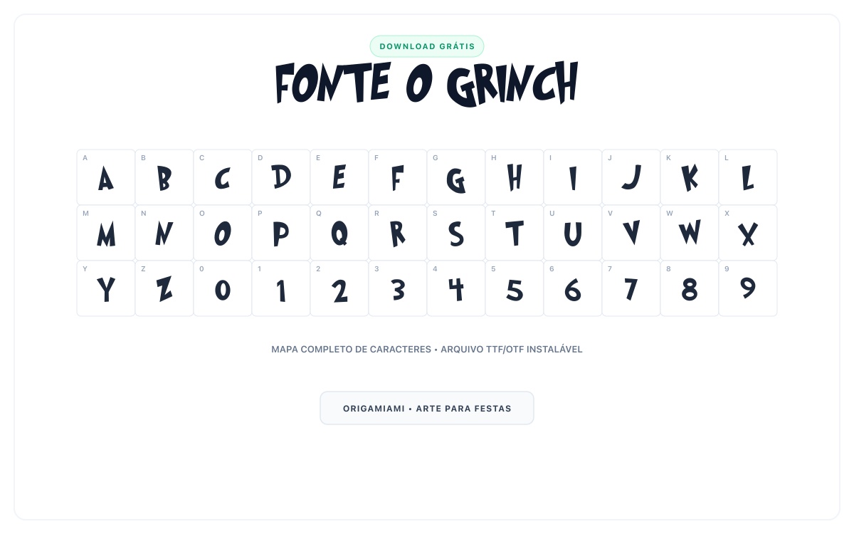 Fonte O Grinch grátis para download - Mapa de caracteres e download grátis