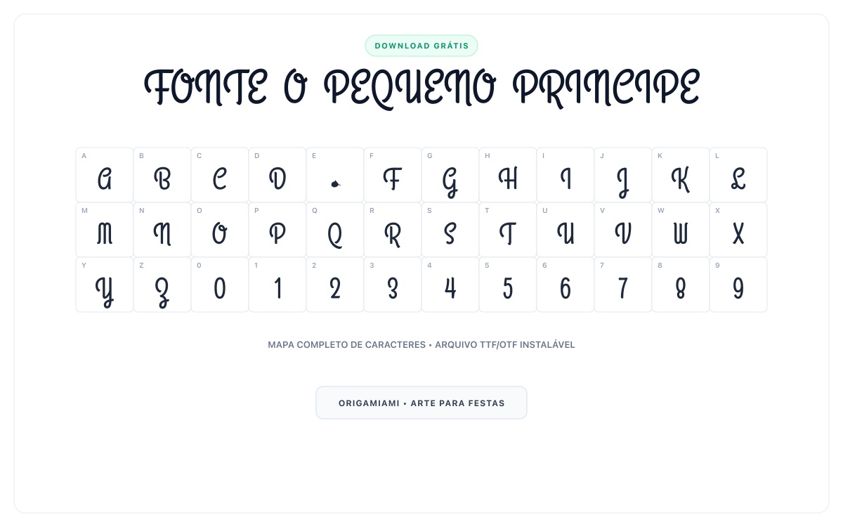 Fonte O Pequeno Príncipe grátis para download - Mapa de caracteres e download grátis