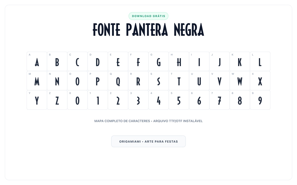 Fonte Pantera Negra grátis para download - Mapa de caracteres e download grátis