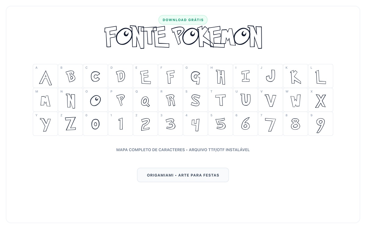 Fonte Pokemon grátis para download - Mapa de caracteres e download grátis