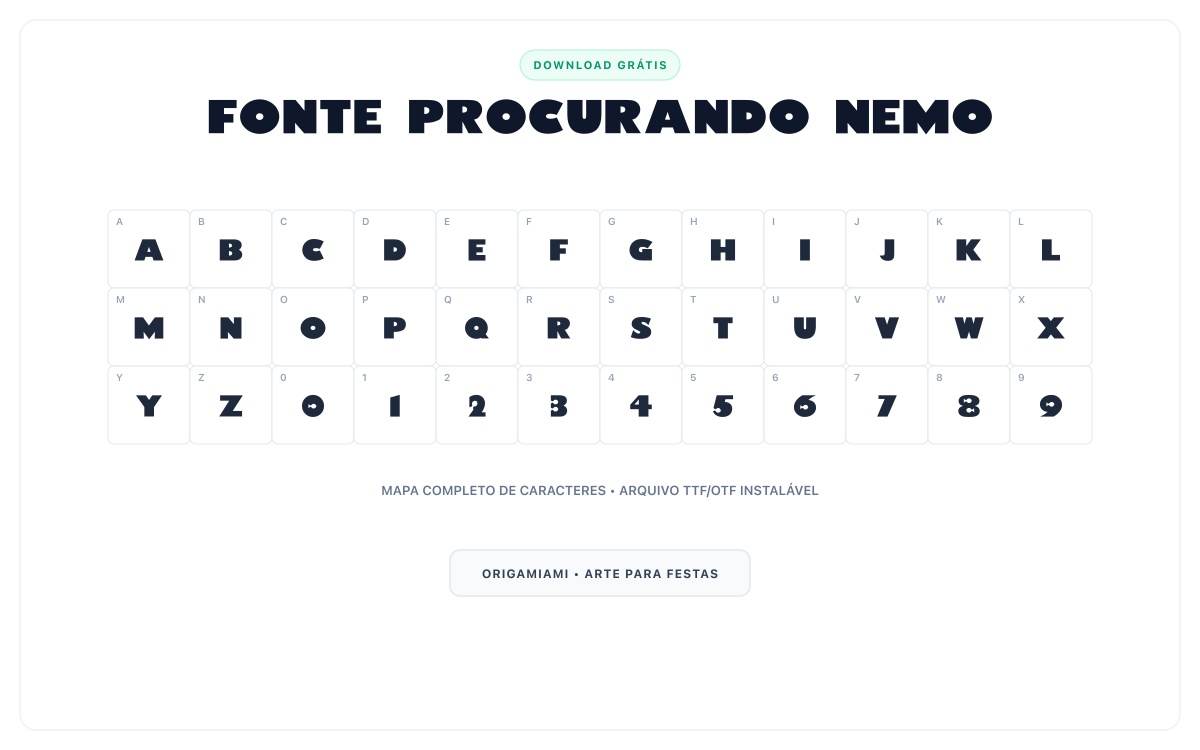 Fonte Procurando Nemo grátis para download - Mapa de caracteres e download grátis