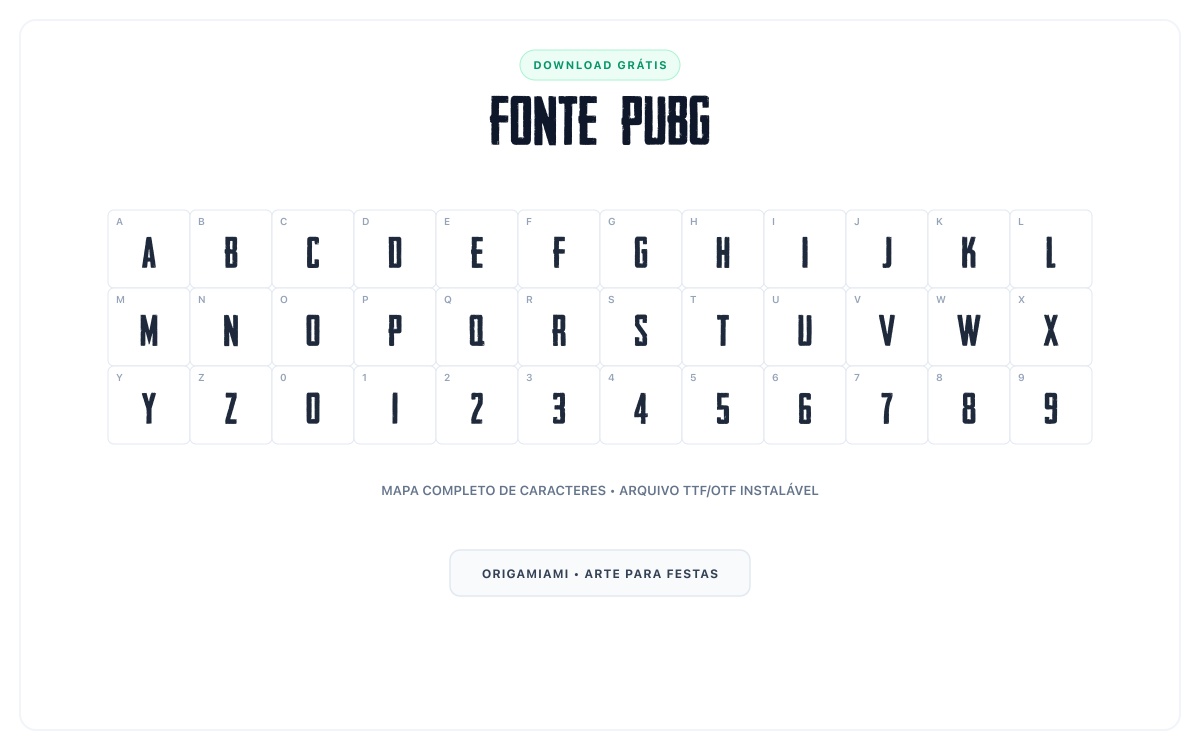 Fonte PUBG grátis para download - Mapa de caracteres e download grátis
