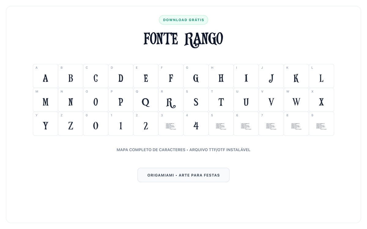Fonte Rango grátis para download - Mapa de caracteres e download grátis