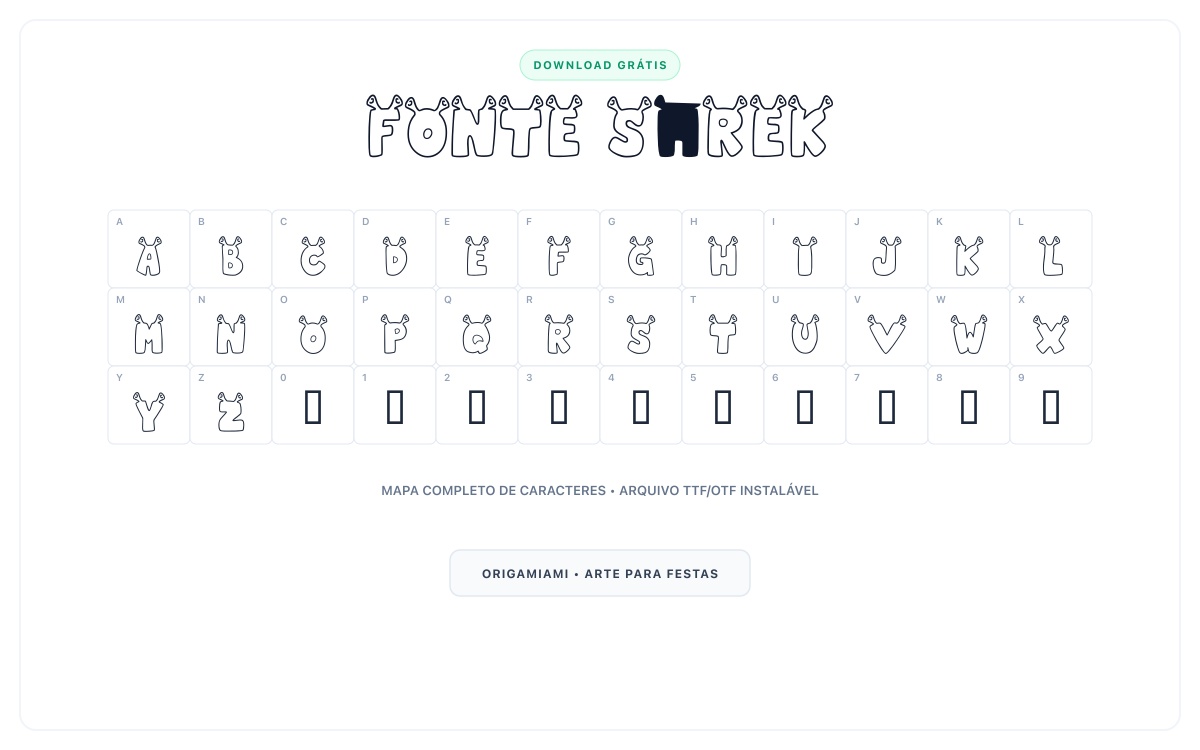 Fonte Shrek grátis para download - Mapa de caracteres e download grátis