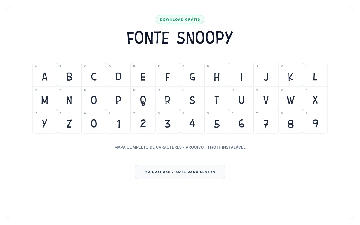 Fonte Snoopy grátis para download - Mapa de caracteres e download grátis