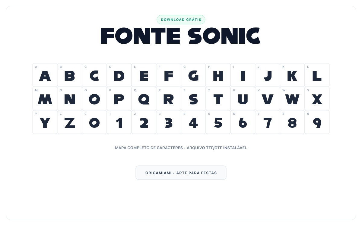 Fonte Sonic grátis para download - Mapa de caracteres e download grátis