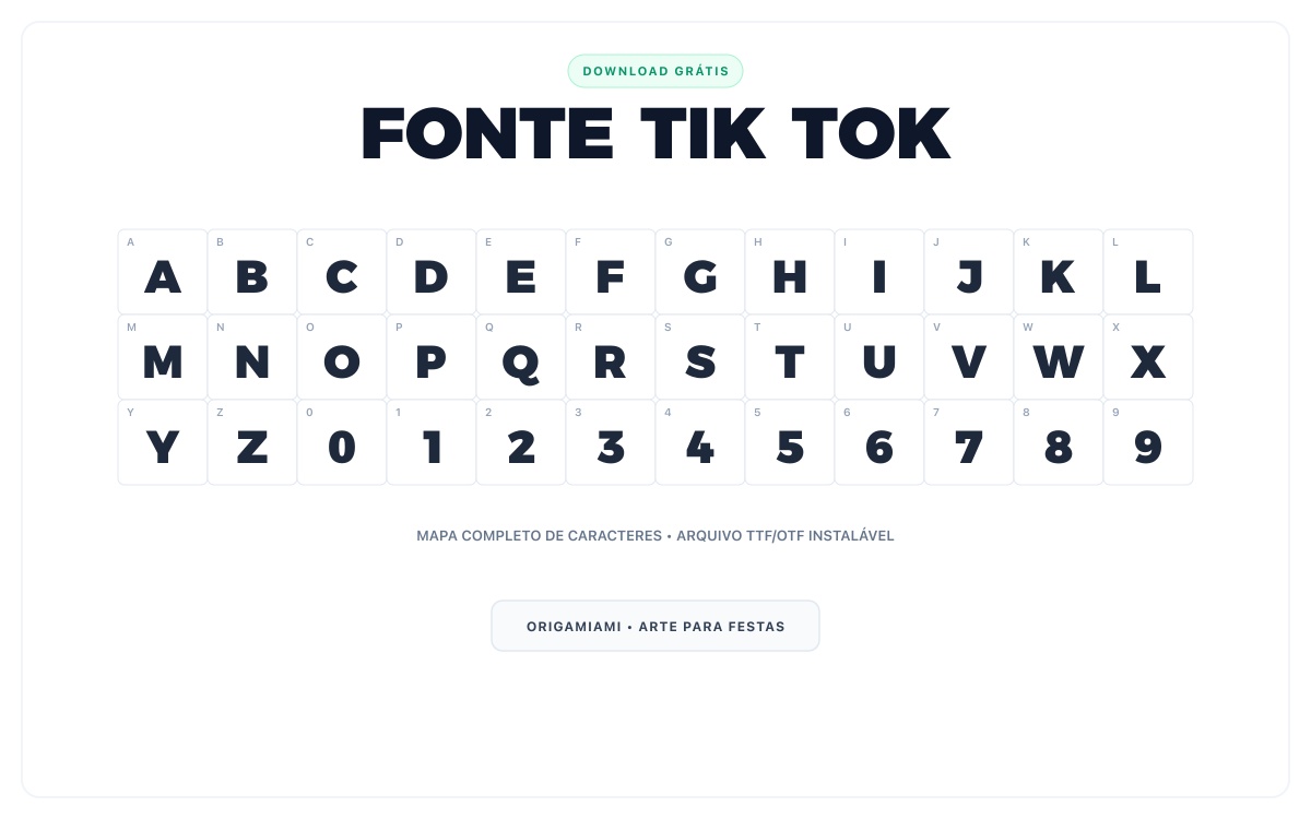 Fonte Tik Tok grátis para download - Mapa de caracteres e download grátis