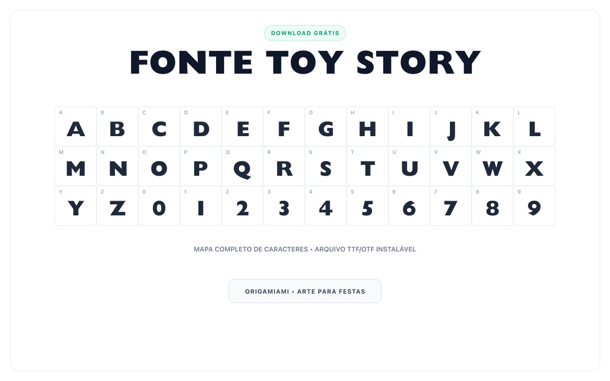 Fonte Toy Story grátis para download - Mapa de caracteres e download grátis