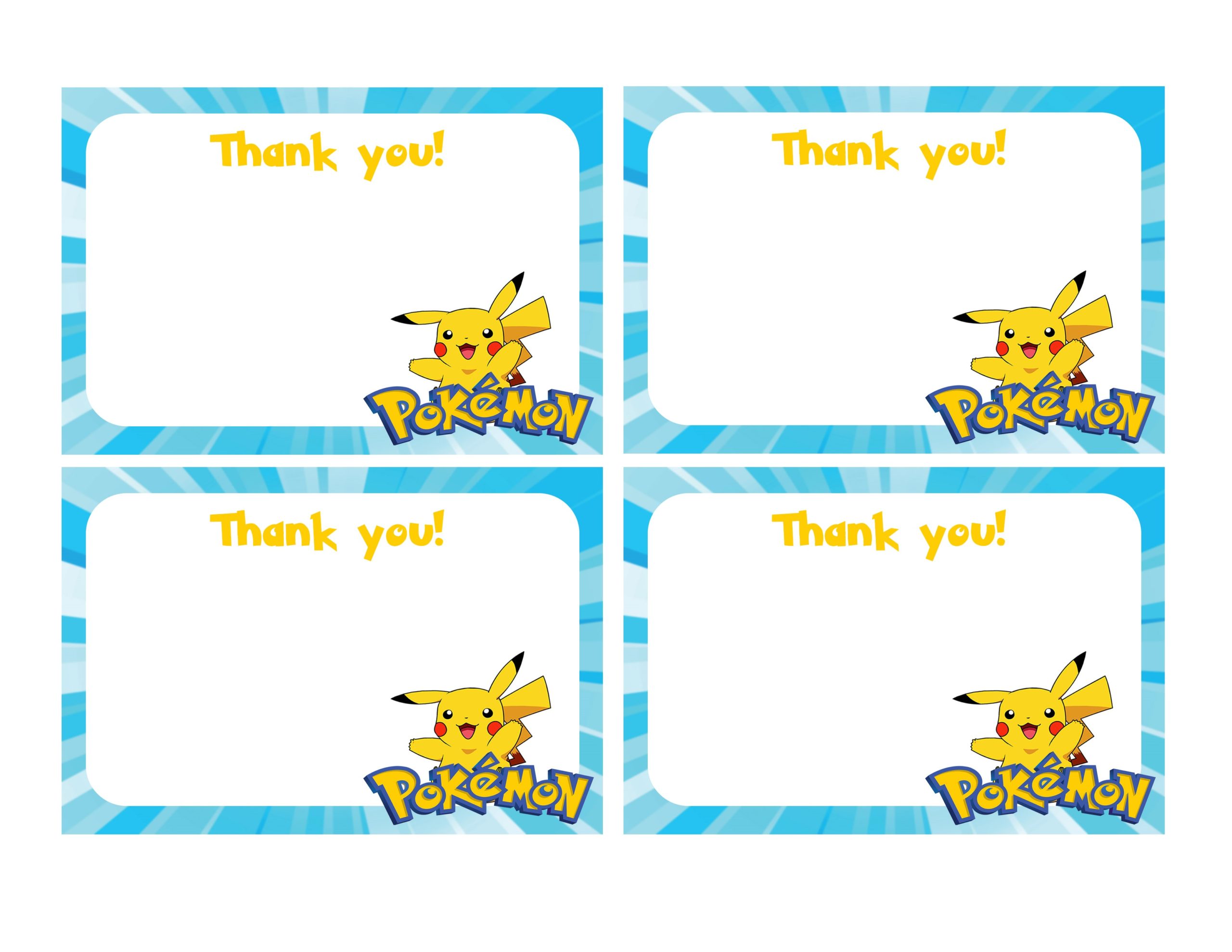 Carta Tag de Agradecimento Pokémon Personalizada