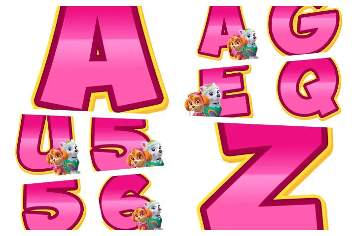 alfabeto personalizado cpatrulha canina rosa