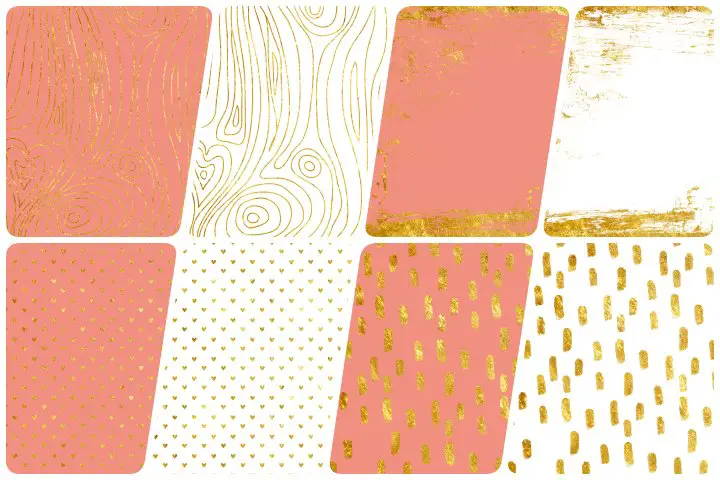 kit papel digital ouro e coral
