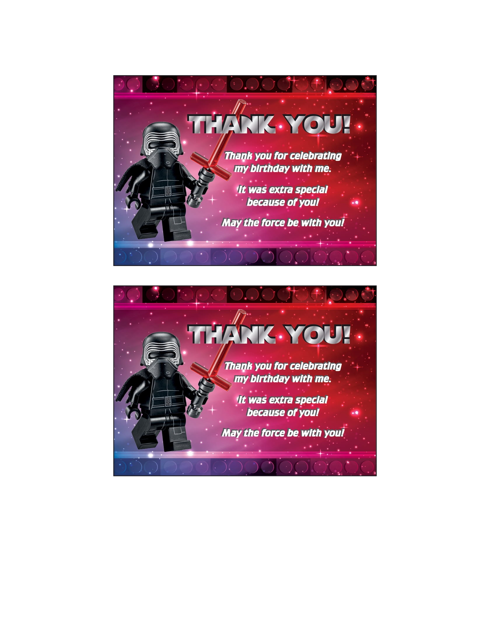 cartão agradecimento lego star wars