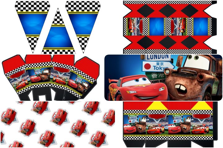 Topo de Bolo Topper Tags Carros Disney Relâmpago McQueen