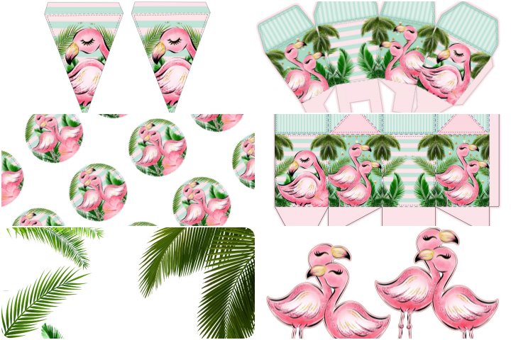 kit festa flamingo rosa e verde para imprimir