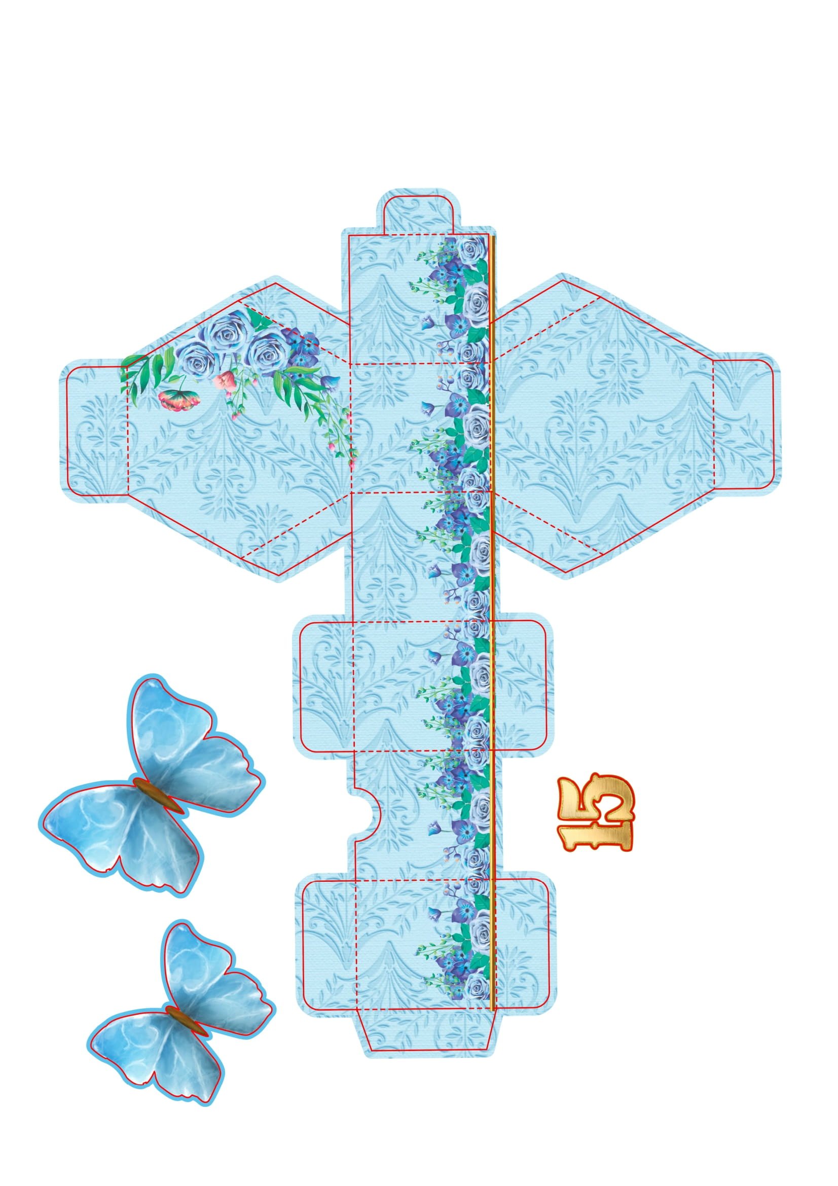 caixa hexagonal 15 anos floral azul