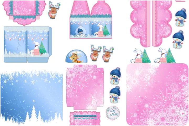 kit festa natal rosa e azul para imprimir