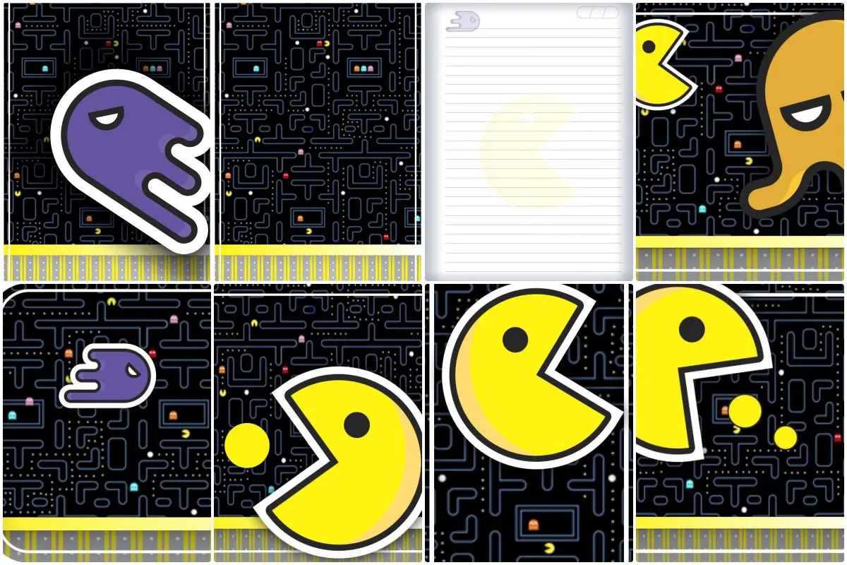 Etiqueta escolar Pacman para imprimir