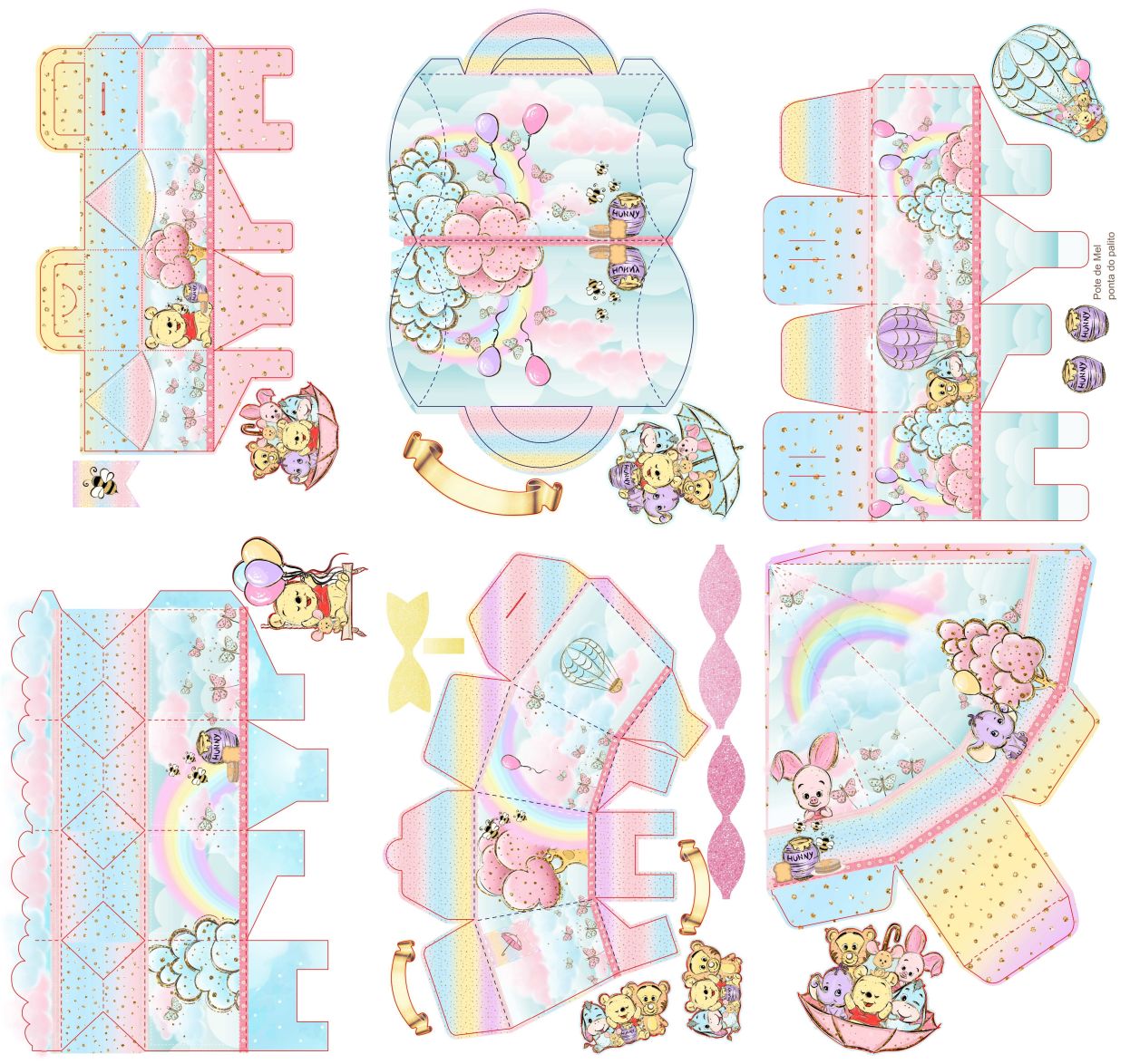 Kit Festa Ursinho Pooh Arco Íris para imprimir 7 Kit Festa Ursinho Pooh Arco Íris para imprimir